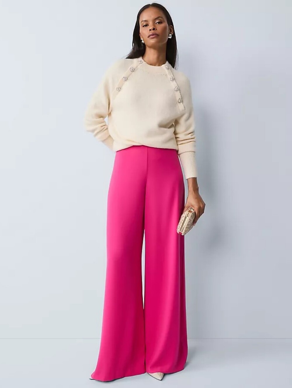 Ann Taylor The Statement Palazzo Wode Leg Pant Electric Pink Petite 4
